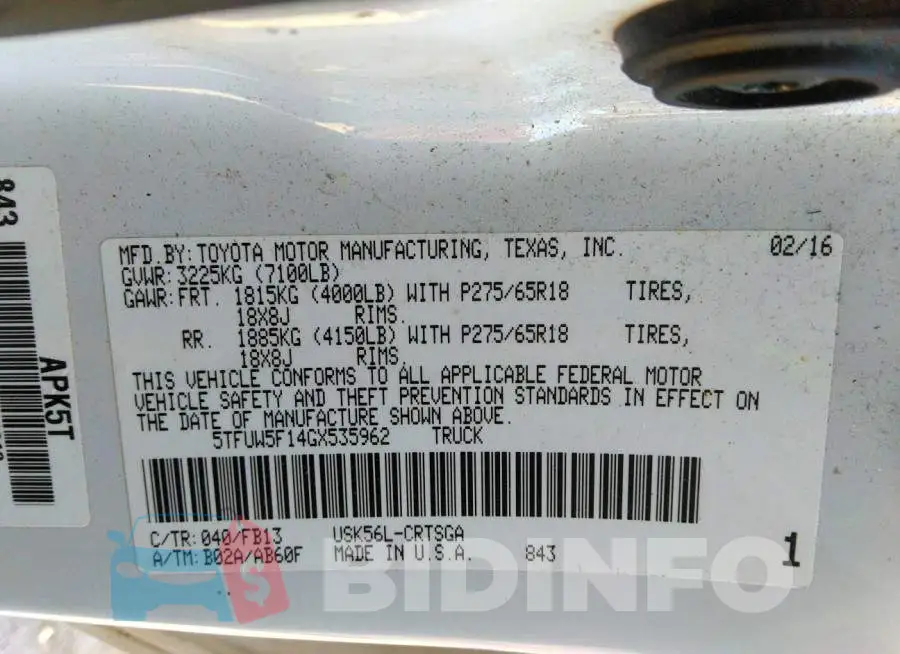 5TFUW5F14GX535962 Photo# 9