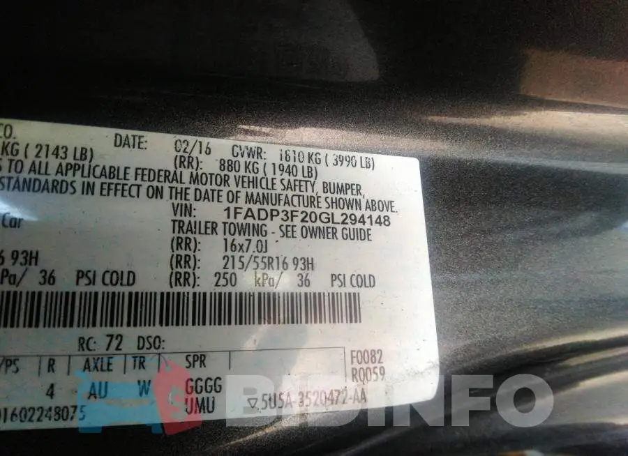 1FADP3F20GL294148 Photo# 9