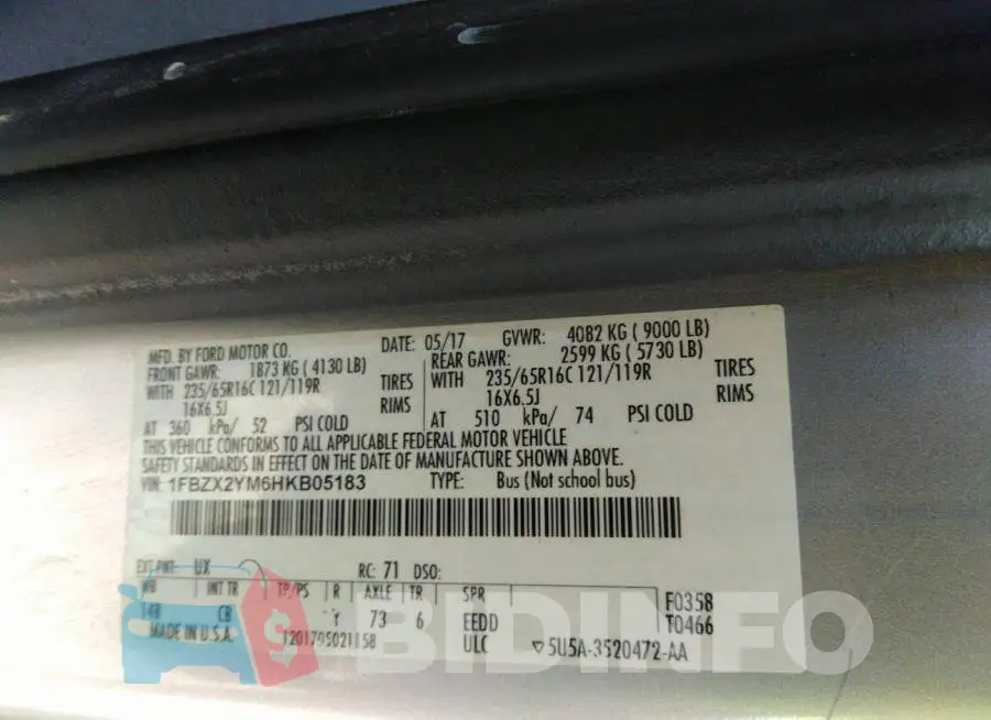 1FBZX2YM6HKB05183 Photo# 9