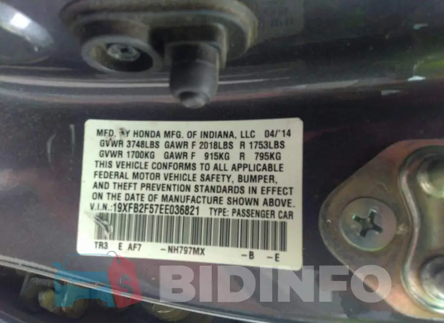 19XFB2F57EE036821 Photo# 9