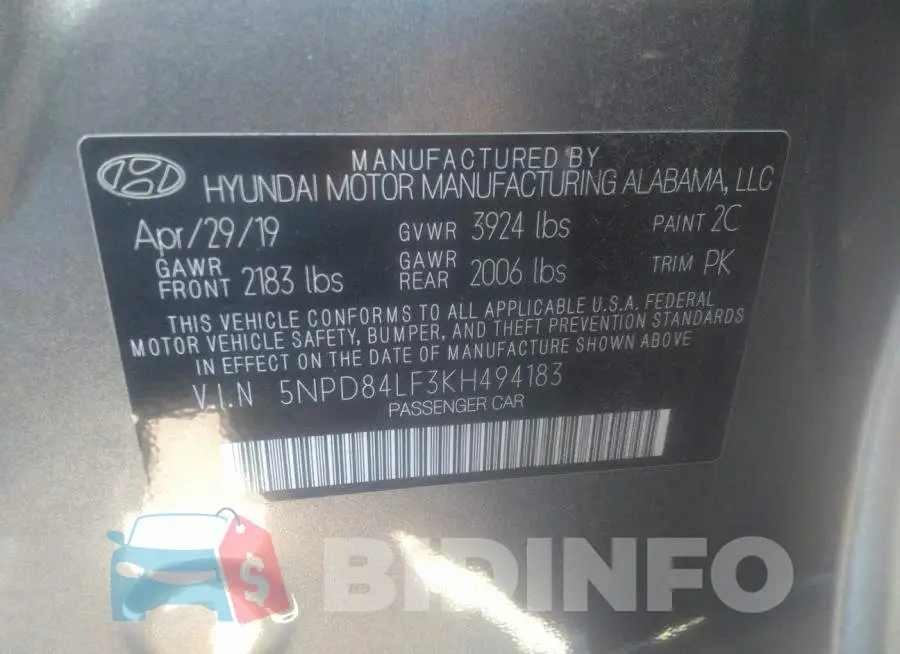 5NPD84LF3KH494183 Photo# 9