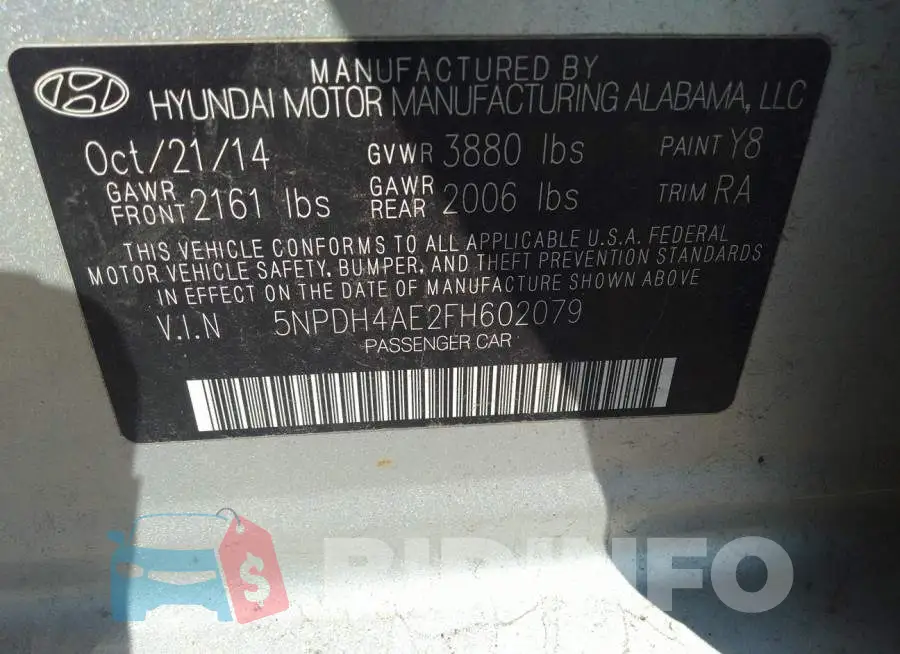 5NPDH4AE2FH602079 Photo# 9