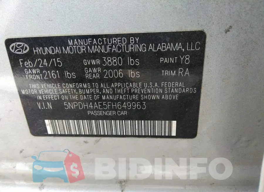 5NPDH4AE5FH649963 Photo# 9