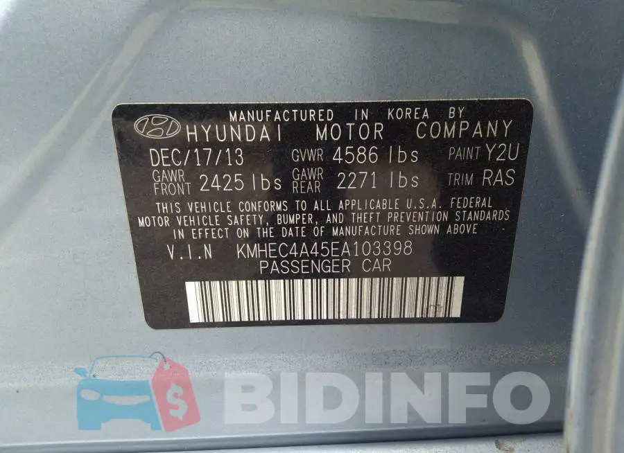 KMHEC4A45EA103398 Photo# 9