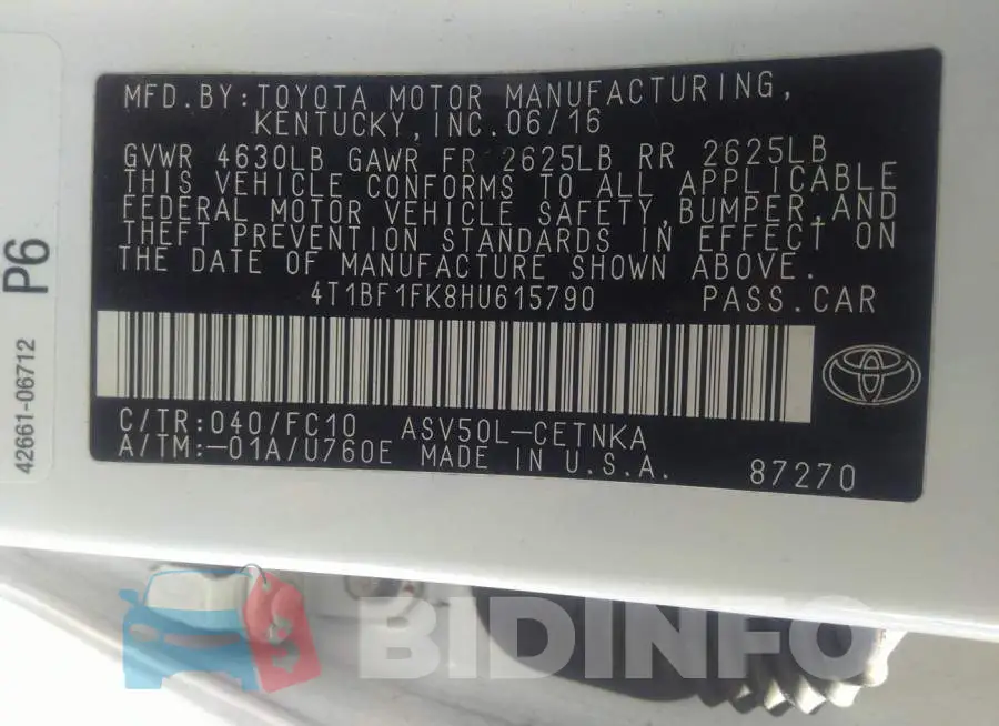 4T1BF1FK8HU615790 Photo# 9