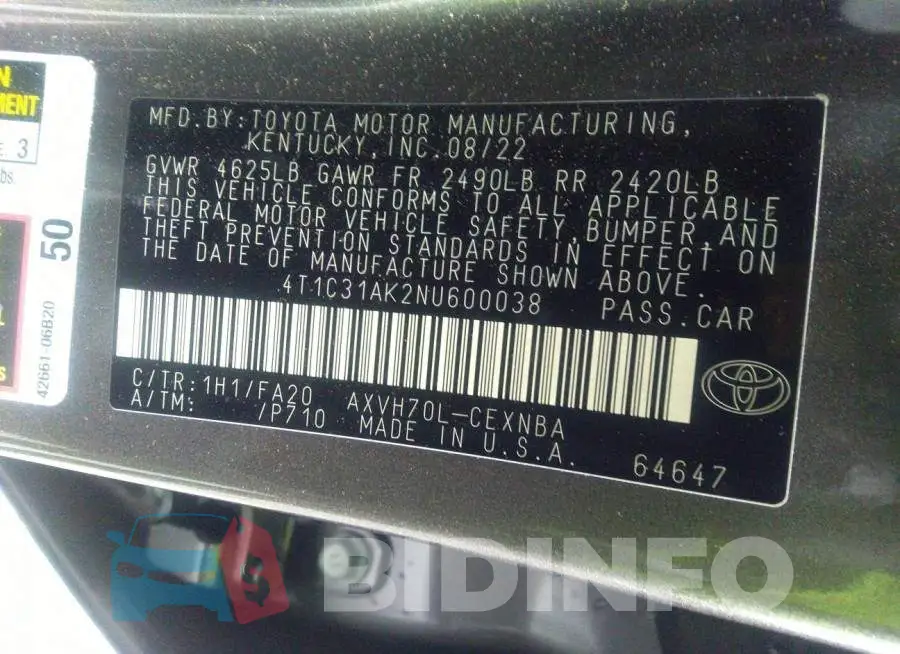 4T1C31AK2NU600038 Photo# 9