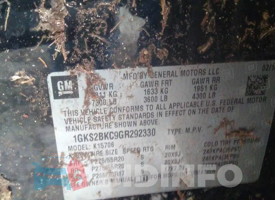 1GKS2BKC9GR292330 Photo# 9
