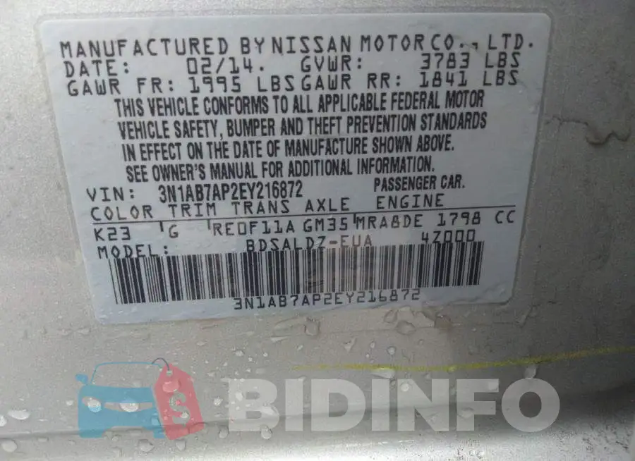 3N1AB7AP2EY216872 Photo# 9