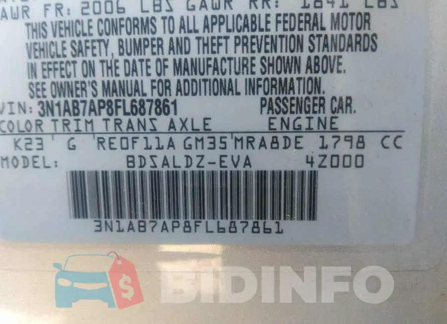 3N1AB7AP8FL687861 Photo# 9