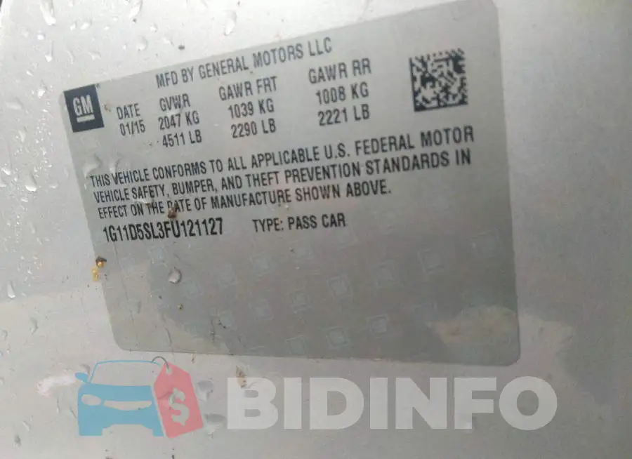 1G11D5SL3FU121127 Photo# 9