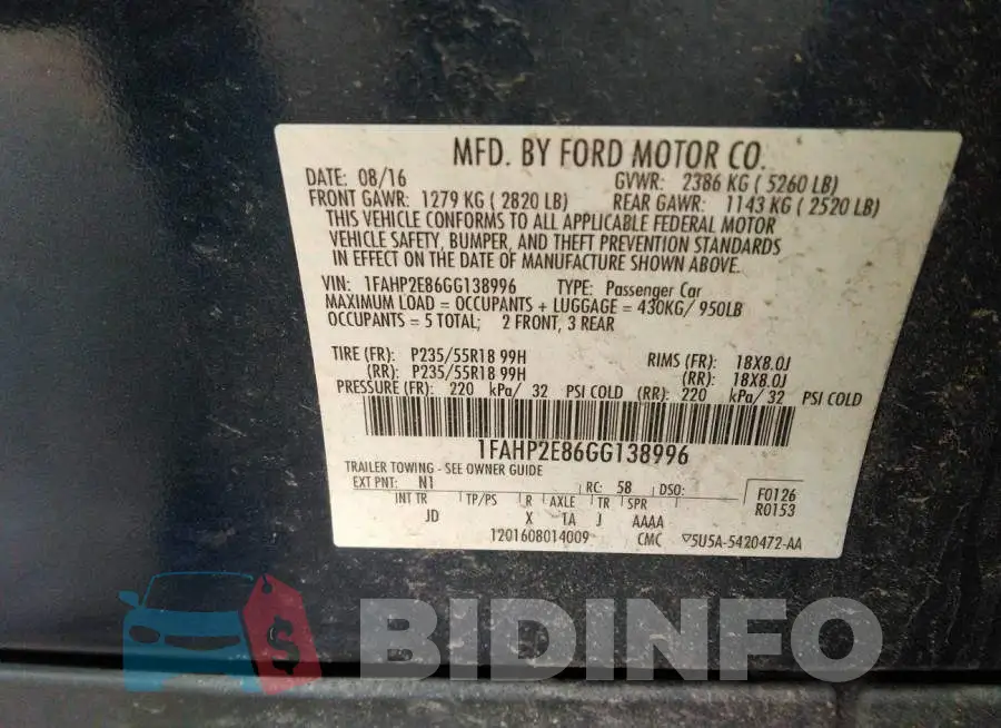 1FAHP2E86GG138996 Photo# 9
