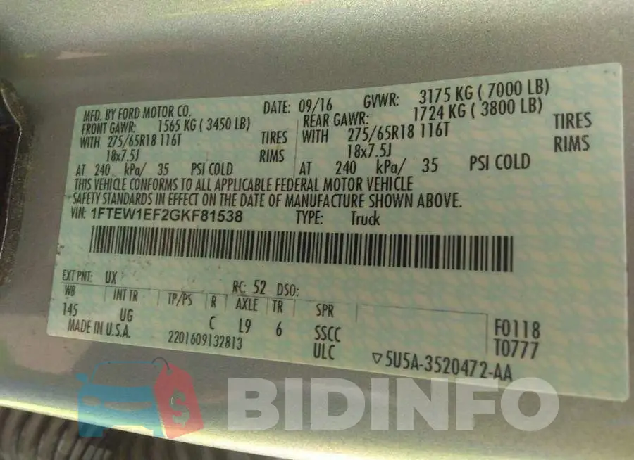 1FTEW1EF2GKF81538 Photo# 9