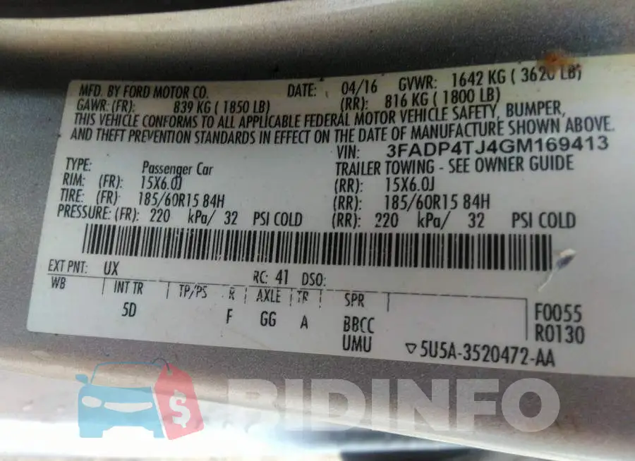 3FADP4TJ4GM169413 Photo# 9