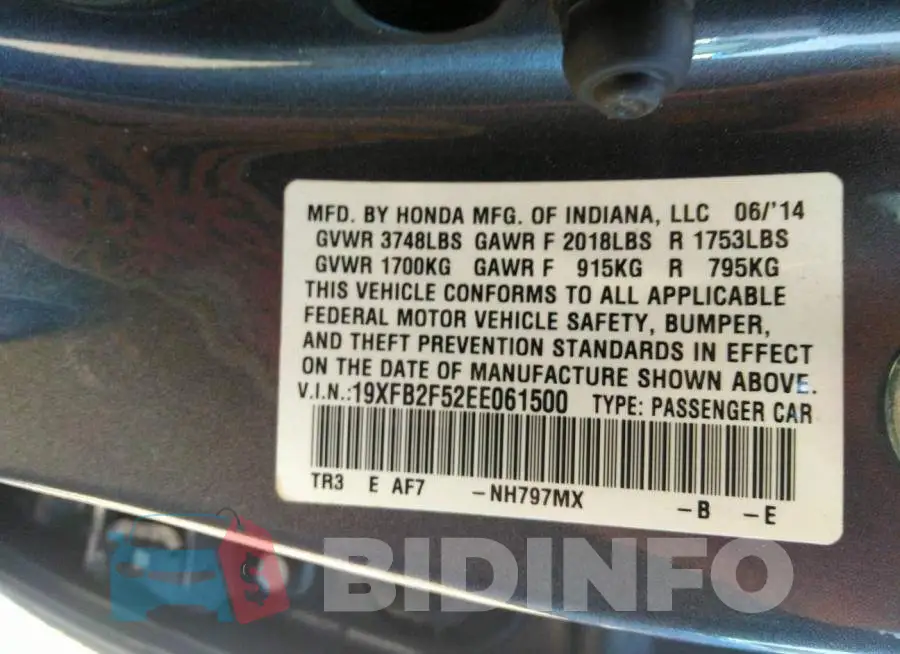 19XFB2F52EE061500 Photo# 9