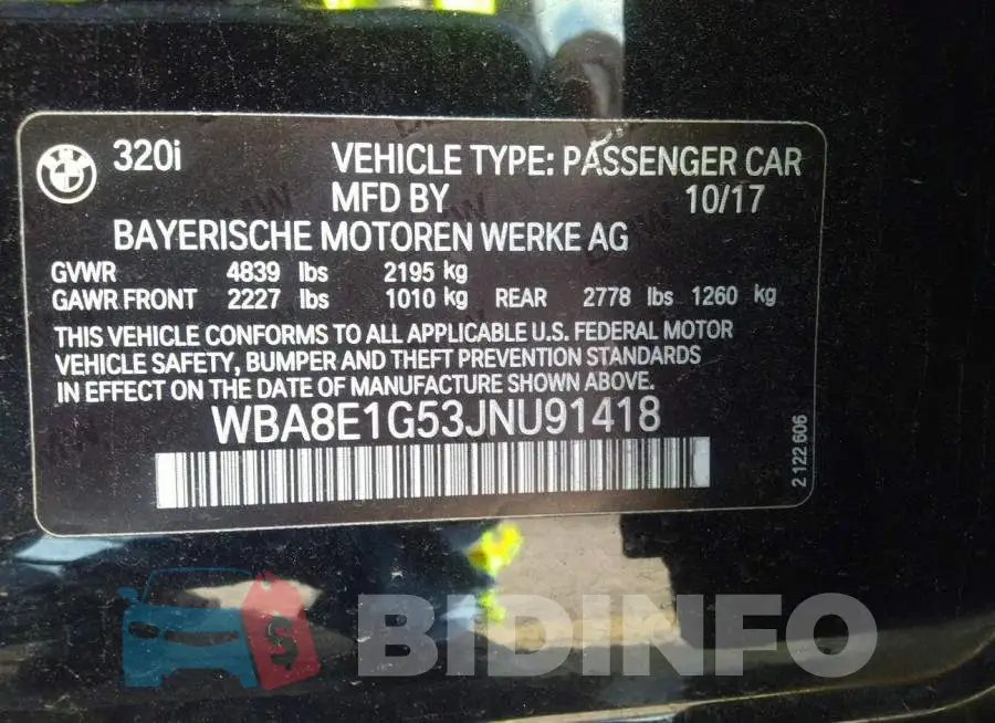 WBA8E1G53JNU91418 Photo# 9