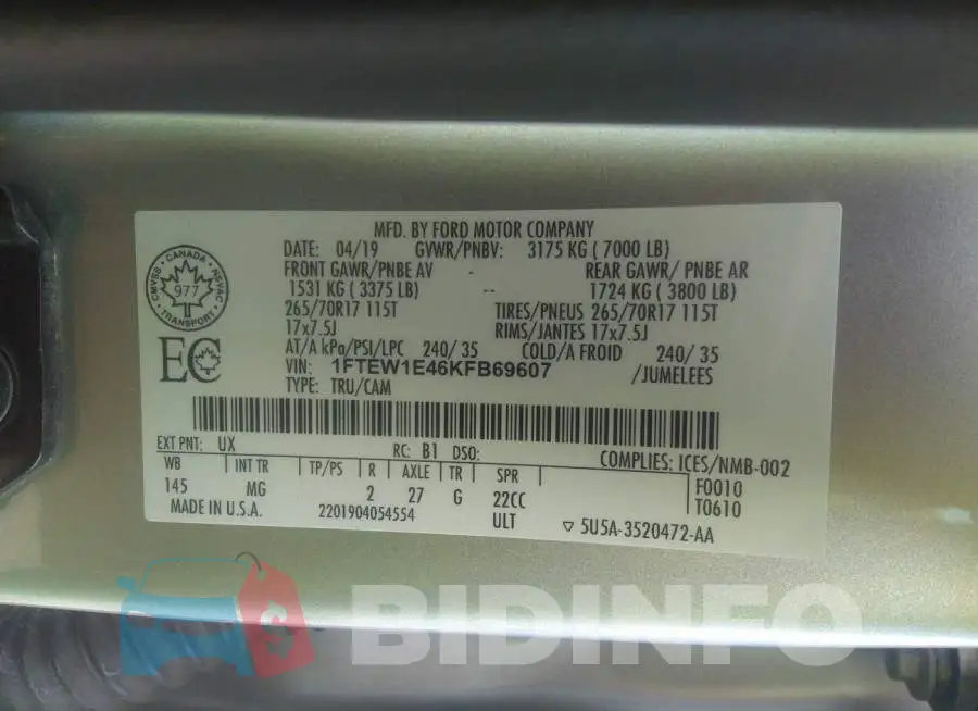 1FTEW1E46KFB69607 Photo# 9