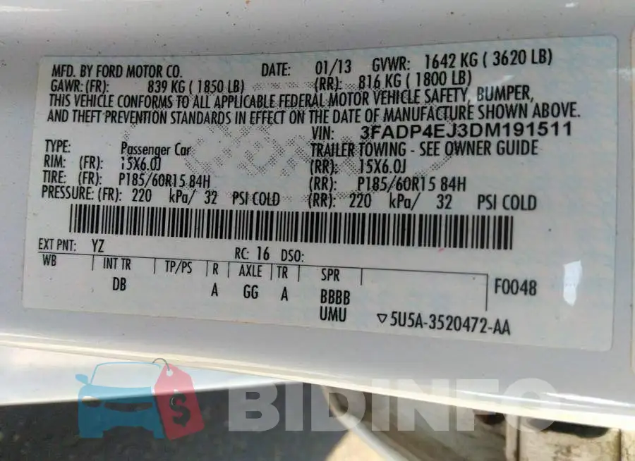 3FADP4EJ3DM191511 Photo# 9