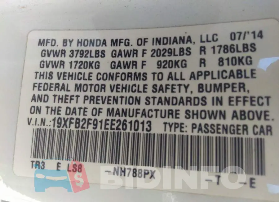 19XFB2F91EE261013 Photo# 9
