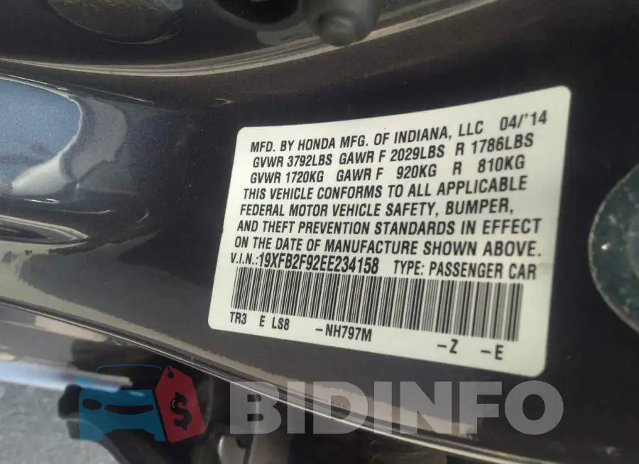19XFB2F92EE234158 Photo# 9