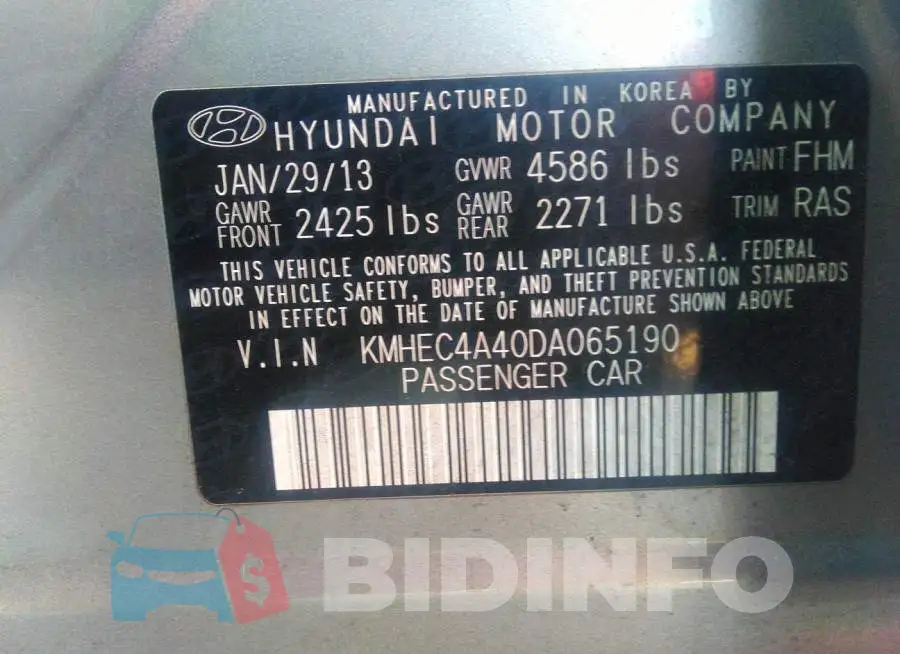 KMHEC4A40DA065190 Photo# 9