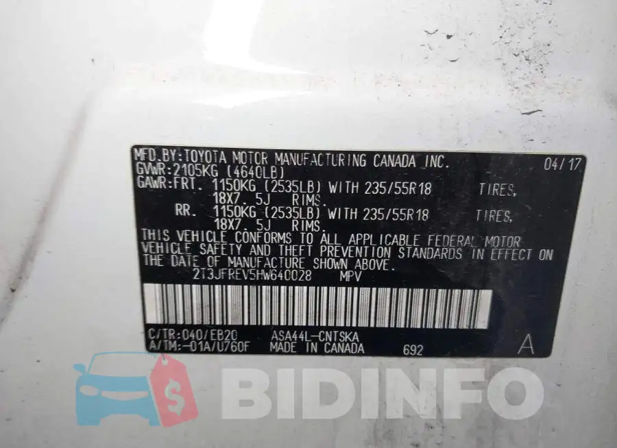 2T3JFREV5HW640028 Photo# 9