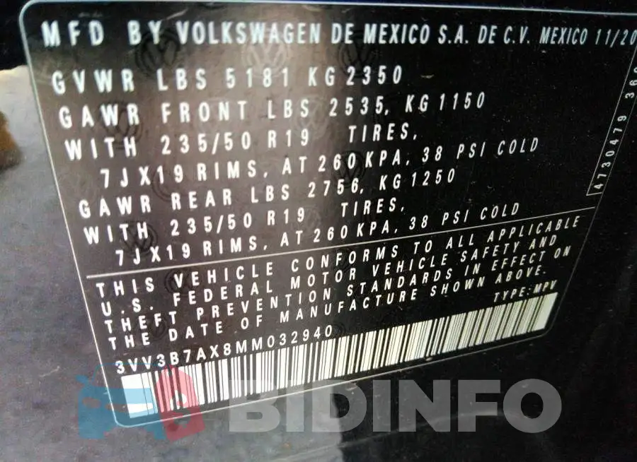 3VV3B7AX8MM032940 Photo# 9