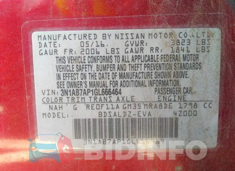 3N1AB7AP1GL666464 Photo# 9