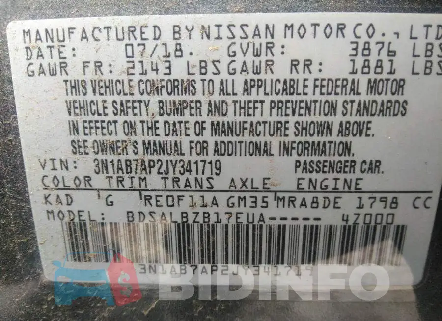 3N1AB7AP2JY341719 Photo# 9