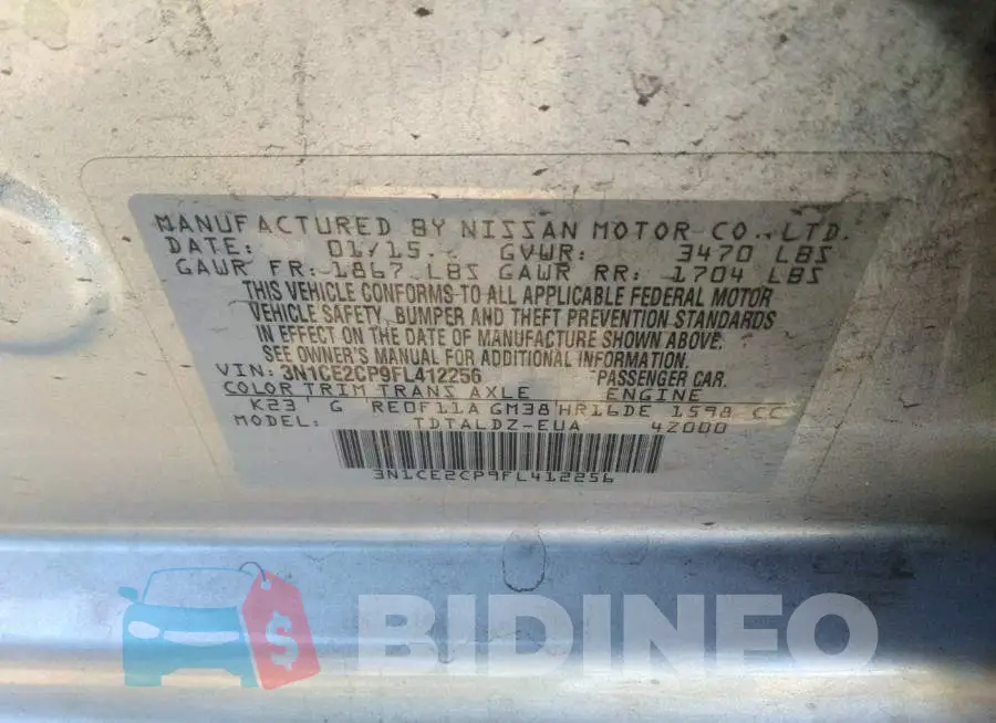 3N1CE2CP9FL412256 Photo# 9