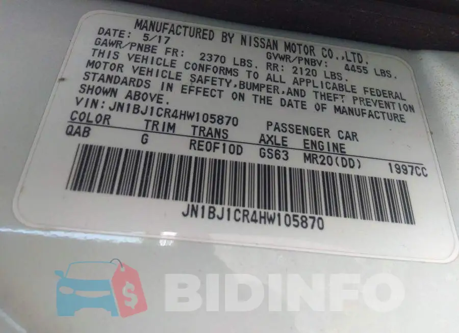 JN1BJ1CR4HW105870 Photo# 9
