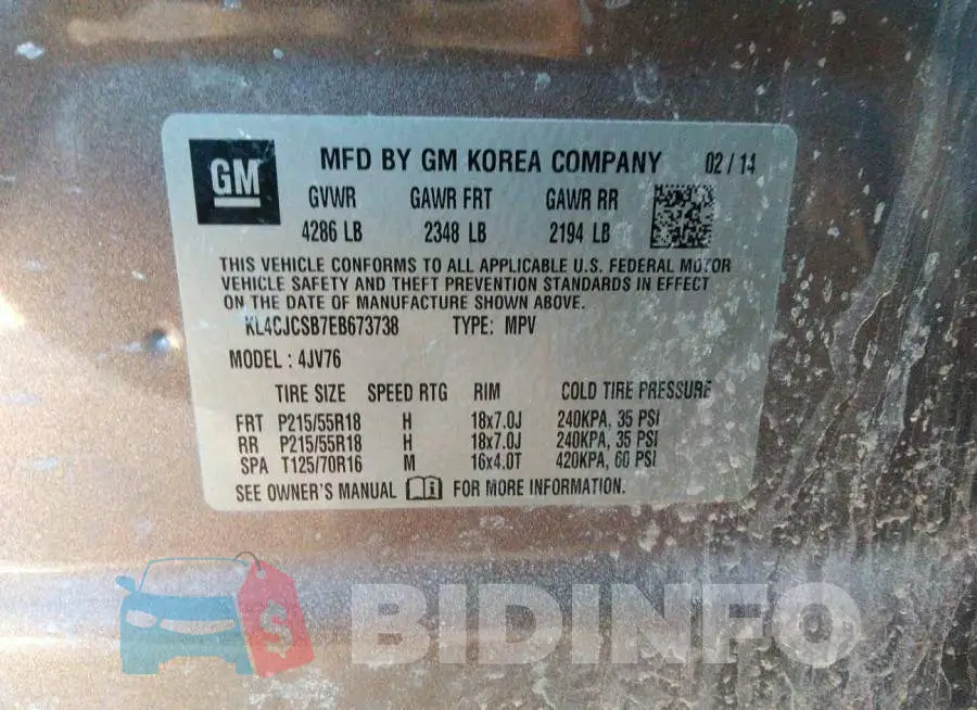 KL4CJCSB7EB673738 Photo# 9