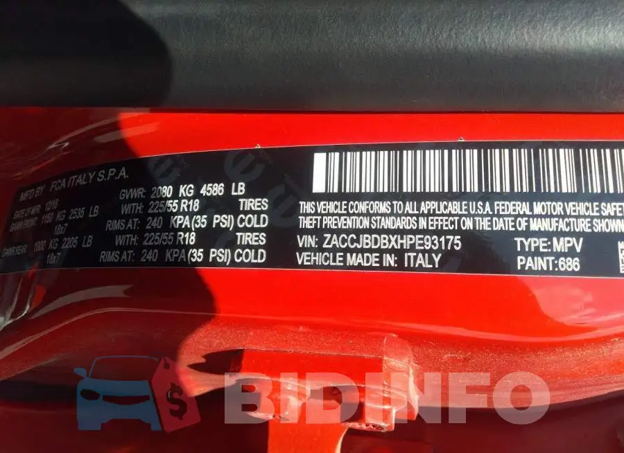 ZACCJBDBXHPE93175 Photo# 9