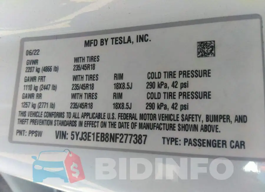 5YJ3E1EB8NF277387 Photo# 9