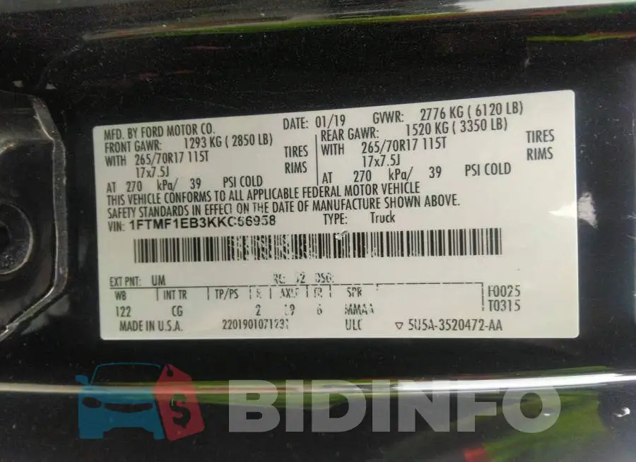 1FTMF1EB3KKC66958 Photo# 9