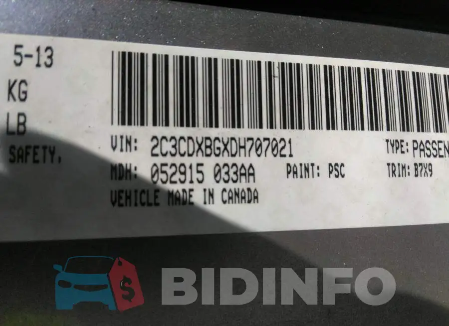 2C3CDXBGXDH707021 Photo# 9