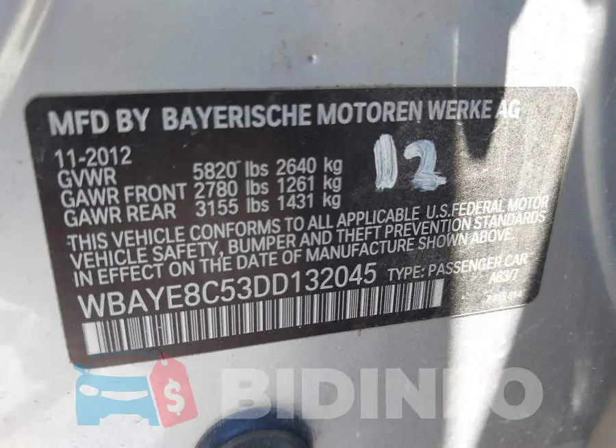 WBAYE8C53DD132045 Photo# 9