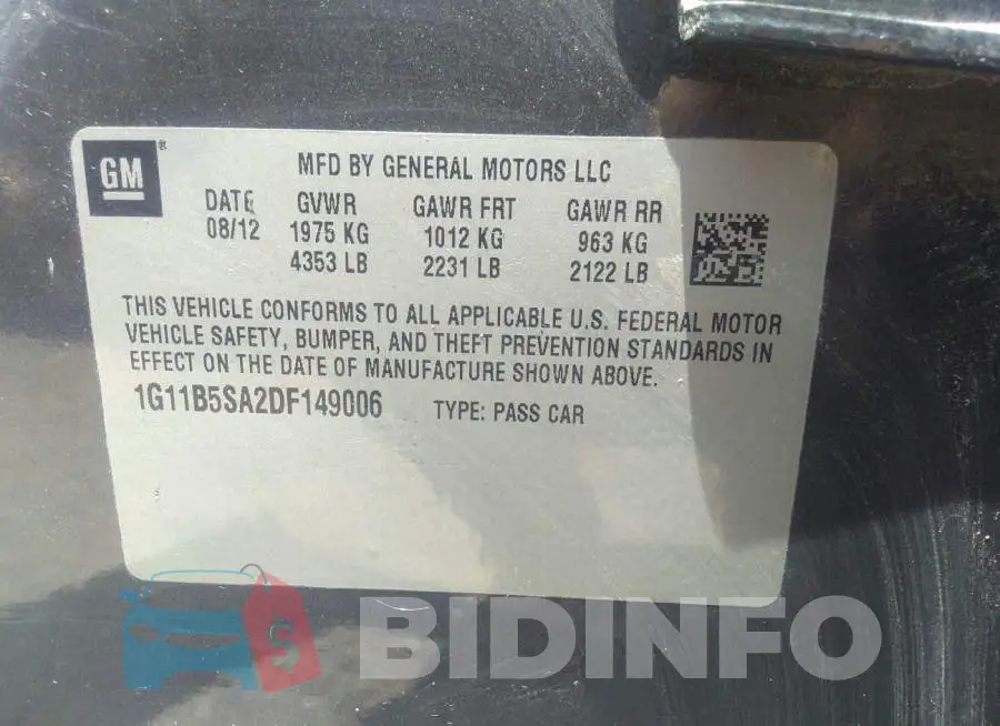 1G11B5SA2DF149006 Photo# 9