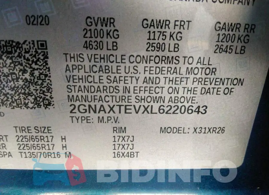 2GNAXTEVXL6220643 Photo# 9