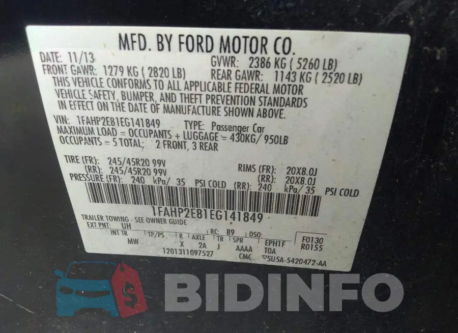 1FAHP2E81EG141849 Photo# 9
