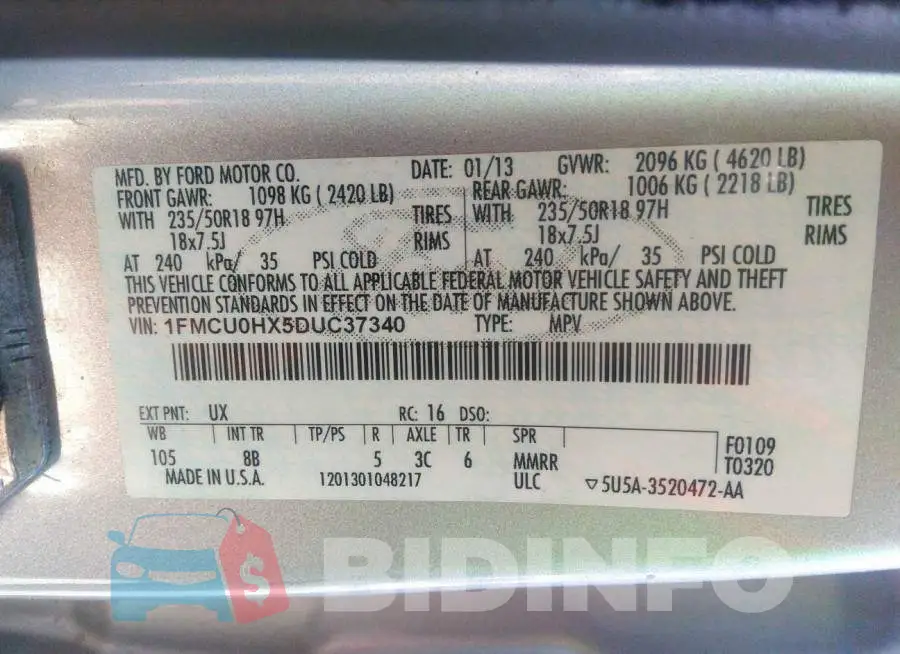 1FMCU0HX5DUC37340 Photo# 9