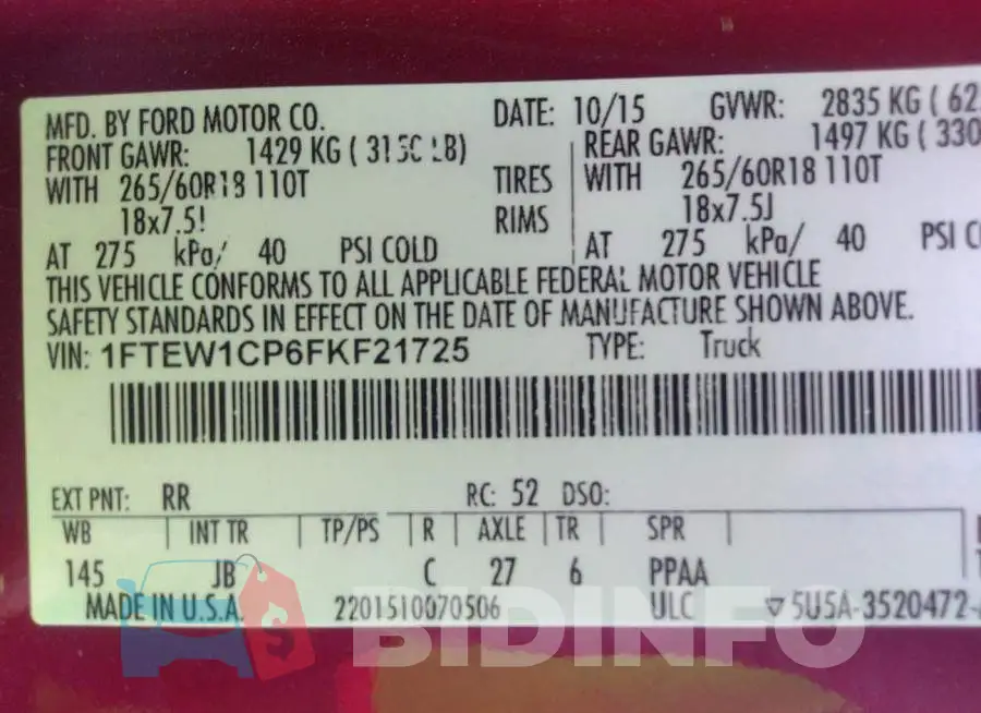 1FTEW1CP6FKF21725 Photo# 9