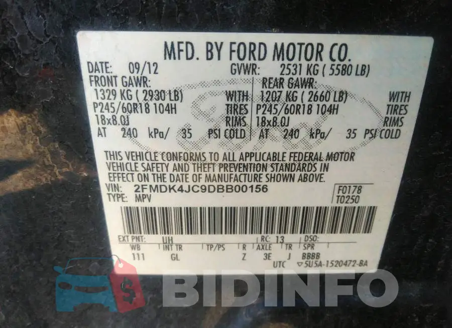 2FMDK4JC9DBB00156 Photo# 9