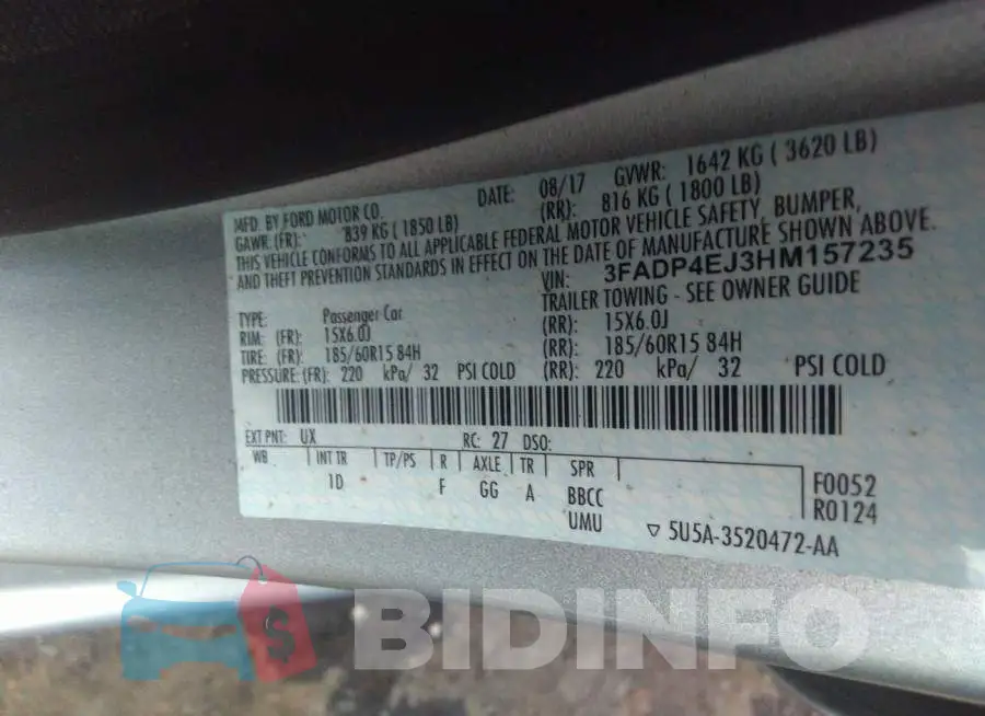 3FADP4EJ3HM157235 Photo# 9