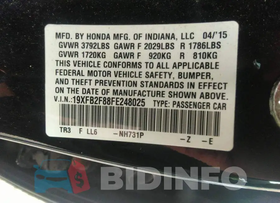 19XFB2F88FE248025 Photo# 9