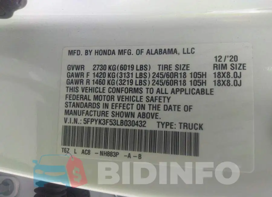 5FPYK3F53LB030432 Photo# 9
