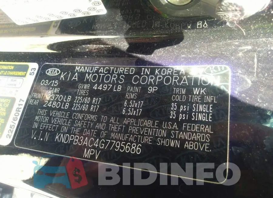 KNDPB3AC4G7795686 Photo# 9
