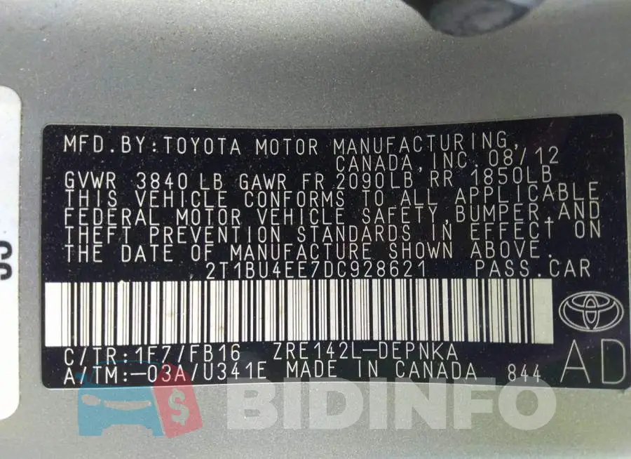 2T1BU4EE7DC928621 Photo# 9