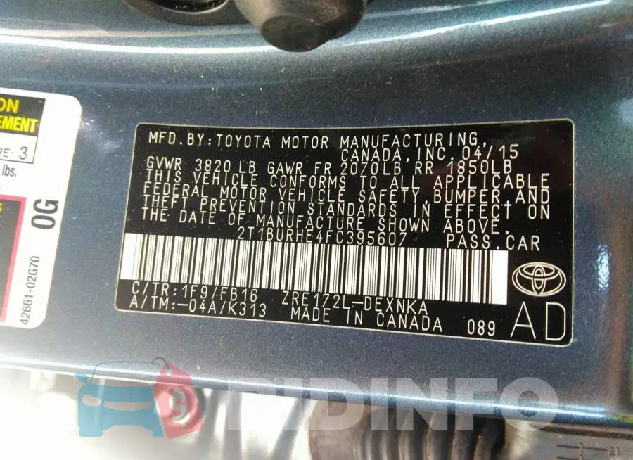 2T1BURHE4FC395607 Photo# 9