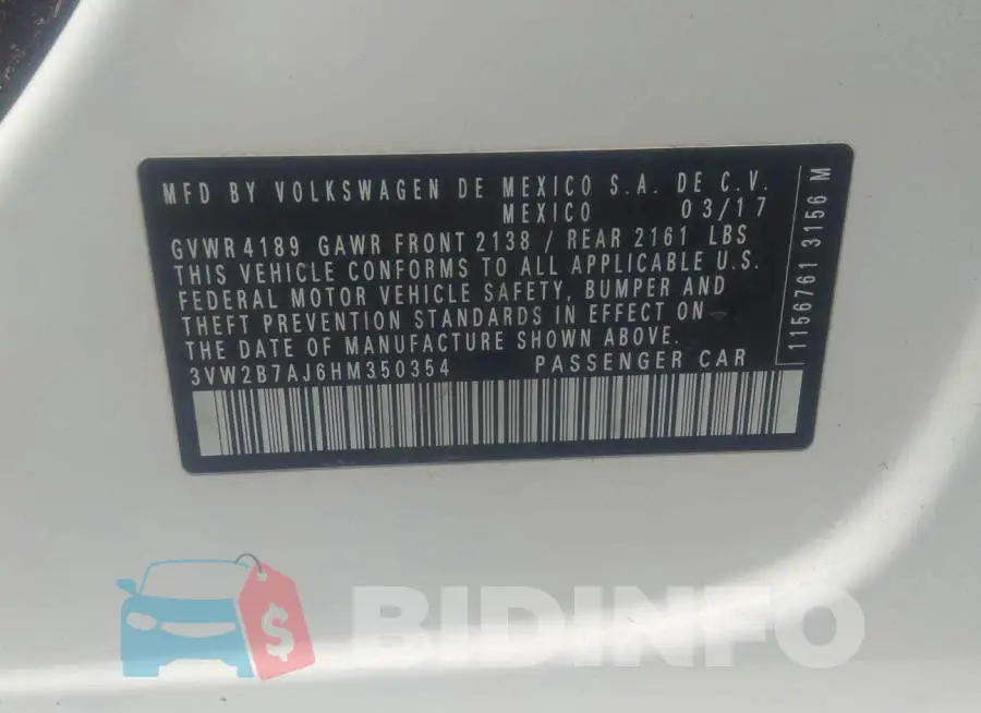 3VW2B7AJ6HM350354 Photo# 9
