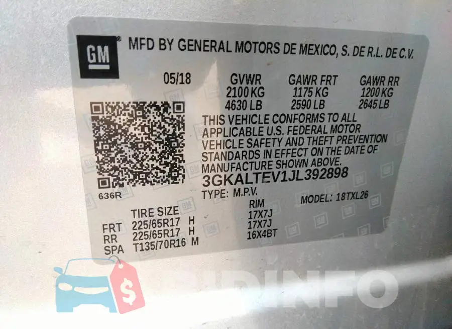 3GKALTEV1JL392898 Photo# 9